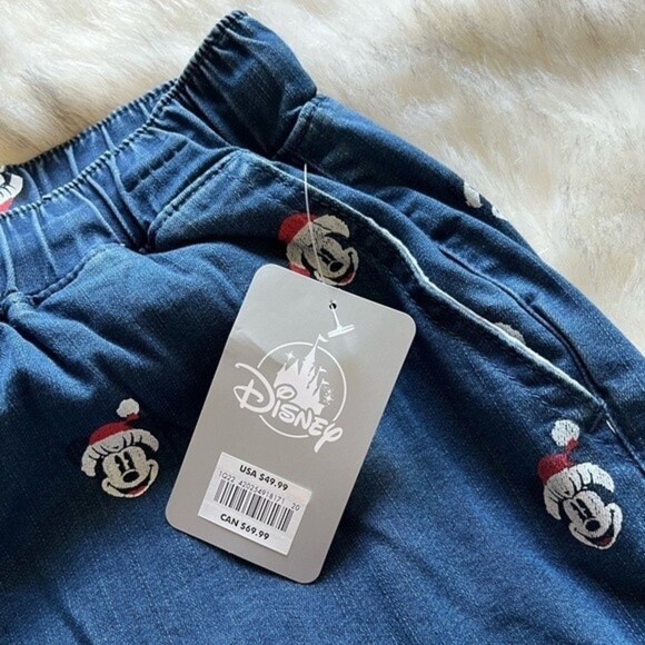 NWT Disney Mickey and Minnie Mouse Christmas Holiday Denim Jogger Jean Pants L - Picture 6 of 12